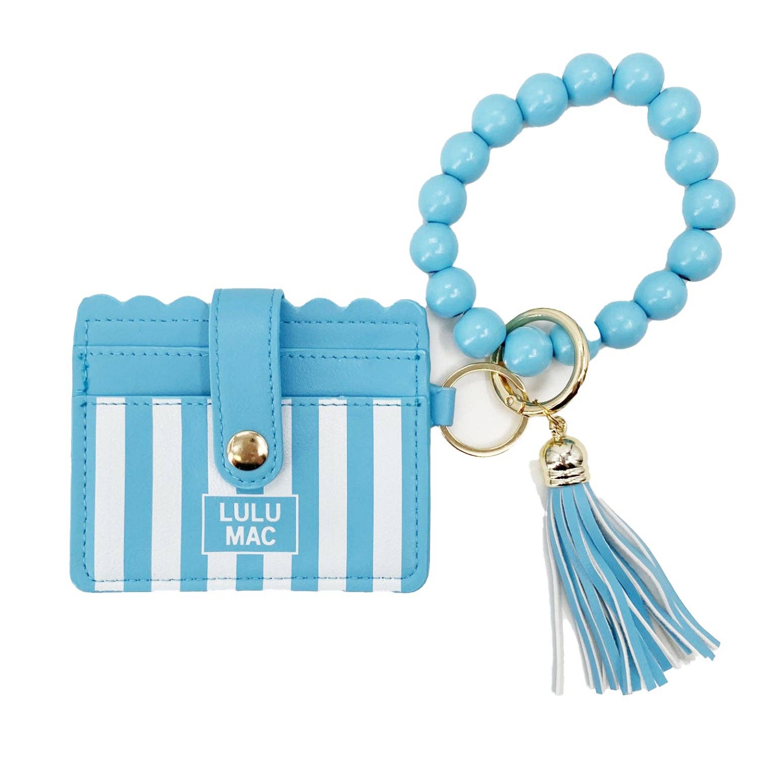 Lulu Mac Beaded Wristlet ID Wallet Blue Stripe Darby