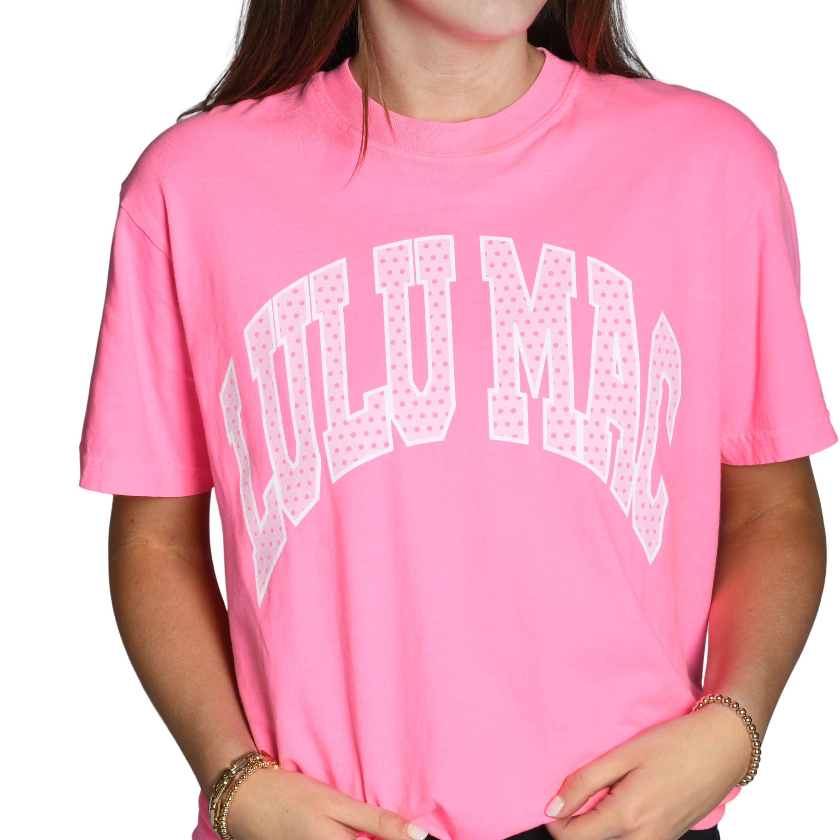 LM-PD-1001 Polka Dot Adult Neon Pink Comfort Colors Tee Women’s