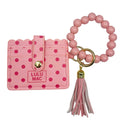 LM-PD-7311 Beaded Wristlet ID Wallet Pink/Hot Pink Dot Lulu Mac