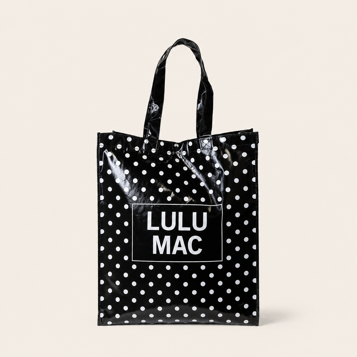 LM-BG-1004 REUSABLE TOTE-BLACK WHITE DOTS Lulu Mac