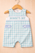 Boy’s Gingham “Mommy’s Boy” Romper/Bubble