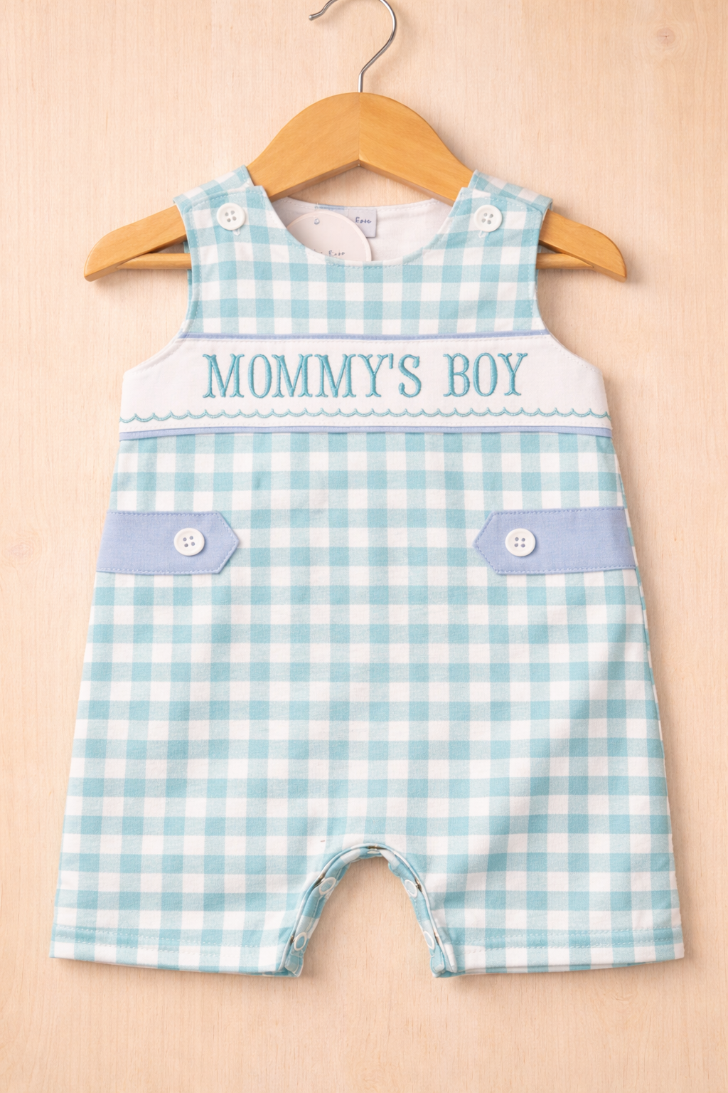 Boy’s Gingham “Mommy’s Boy” Romper/Bubble