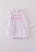 Smocked White Longsleeve Girl’s Bow Bubble