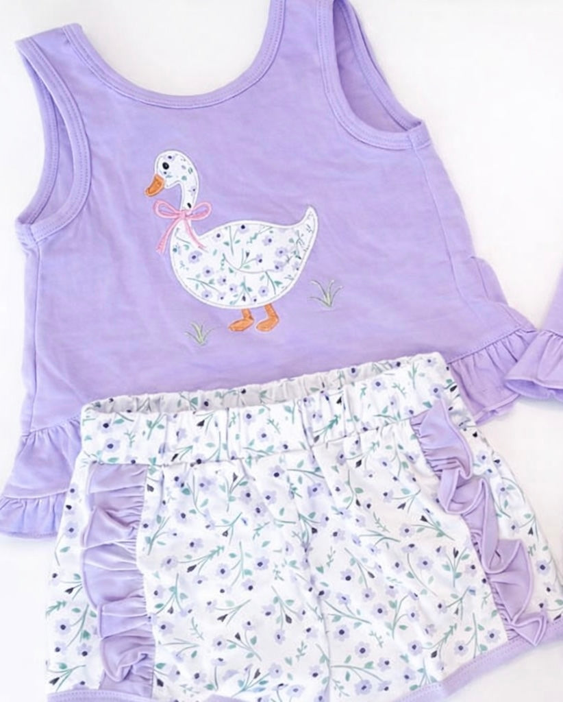 Girls goose swing back with bow 2pc shorts set