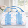 Hydrangea bow ruffle blue wipeable duffle bag girls ￼