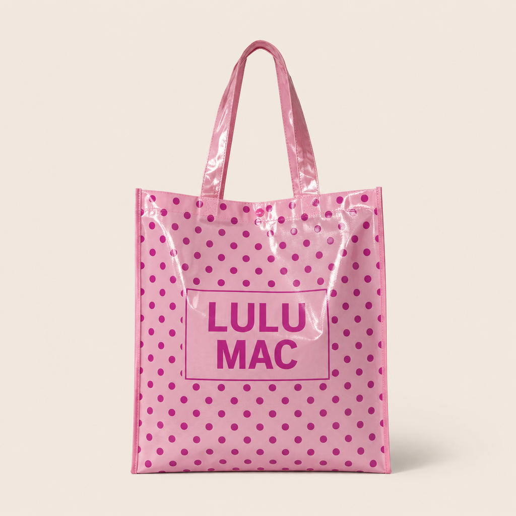 LM-BG-1004 REUSABLE TOTE-LIGHT PINK HOT PINK DOT Lulu mac