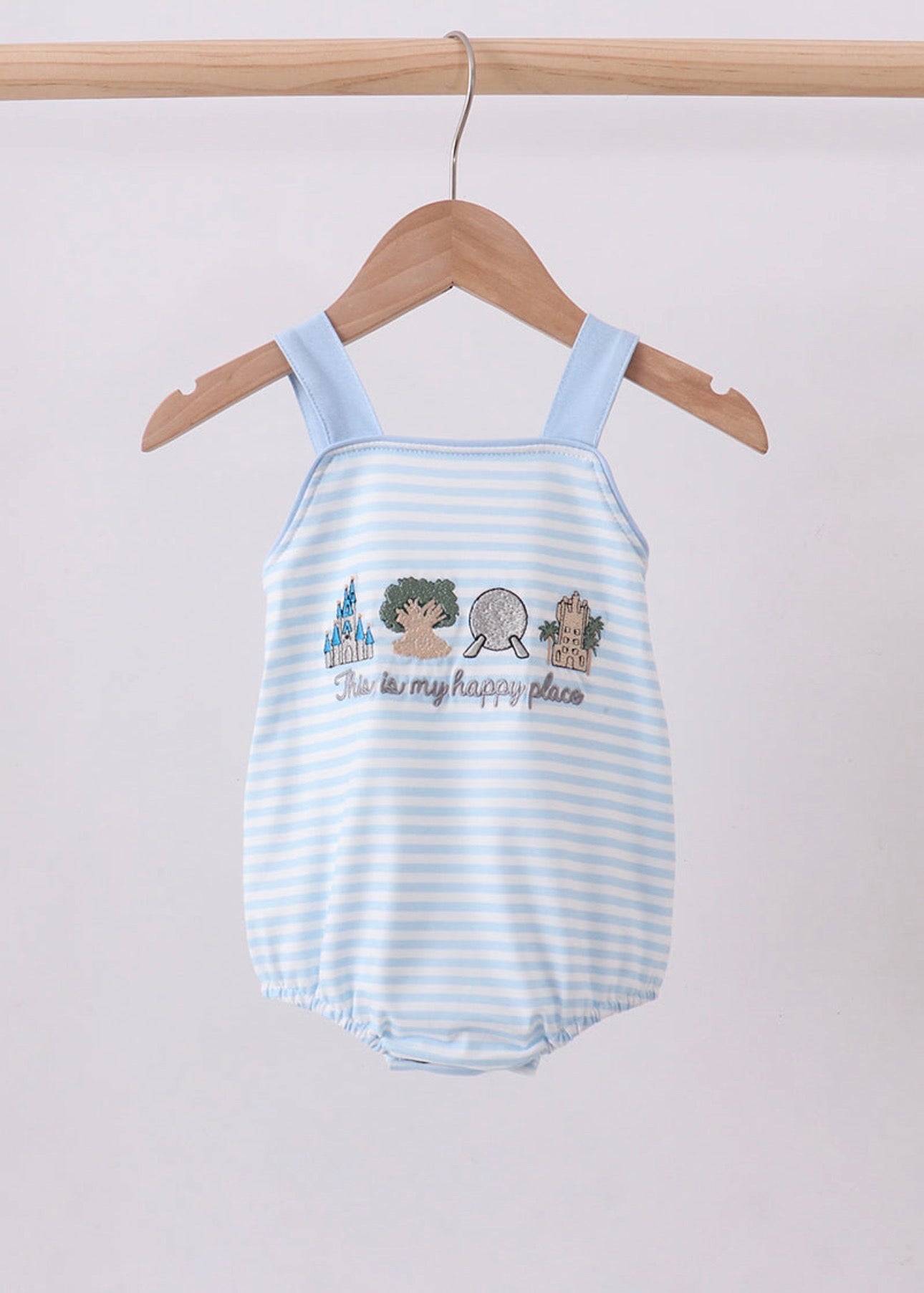 Blue this is my happy place embroidery stripe bubble Character Boy or girl