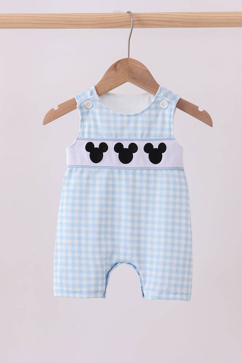 Boy’s Blue character embroidery gingham jonjon / Bubble