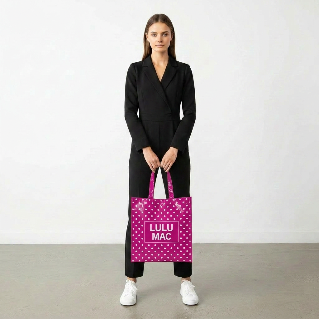 LM-BG-1004 REUSABLE TOTE -HOT PINK WHITE DOT Lulu Mac