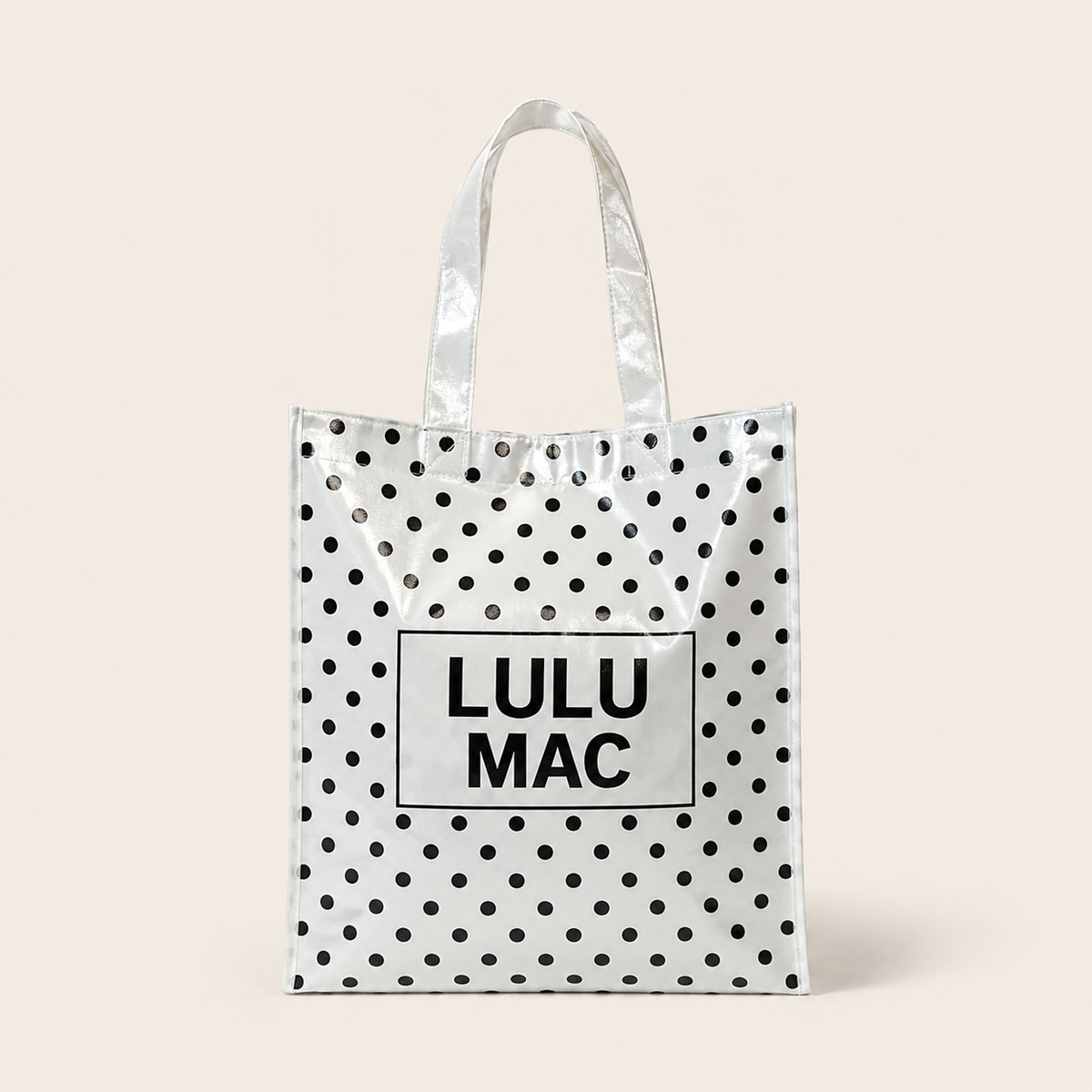 LM-BG-1004 REUSABLE TOTE-WHITE BLACK DOTS Lulu Mac