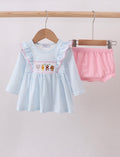 Zoo Animal Smocked Longsleeve Girl's Bloomer Set