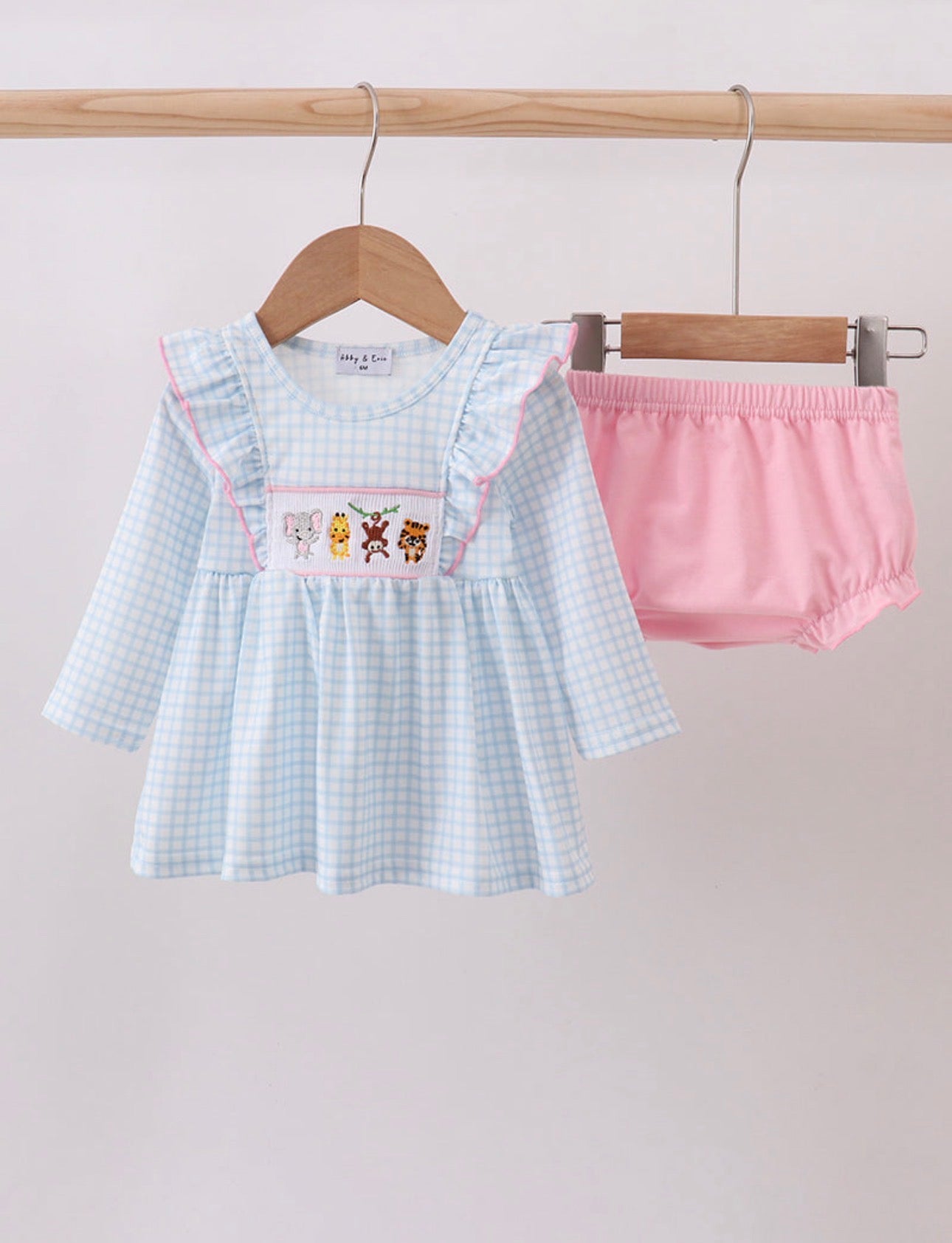 Zoo Animal Smocked Longsleeve Girl's Bloomer Set