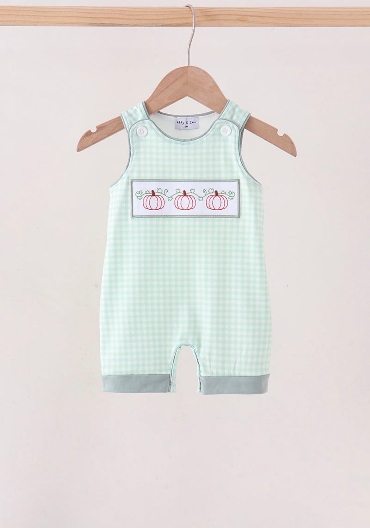 Green pumpkin embroidery, Gingle, Jon Jon romper Fall Boy’s￼