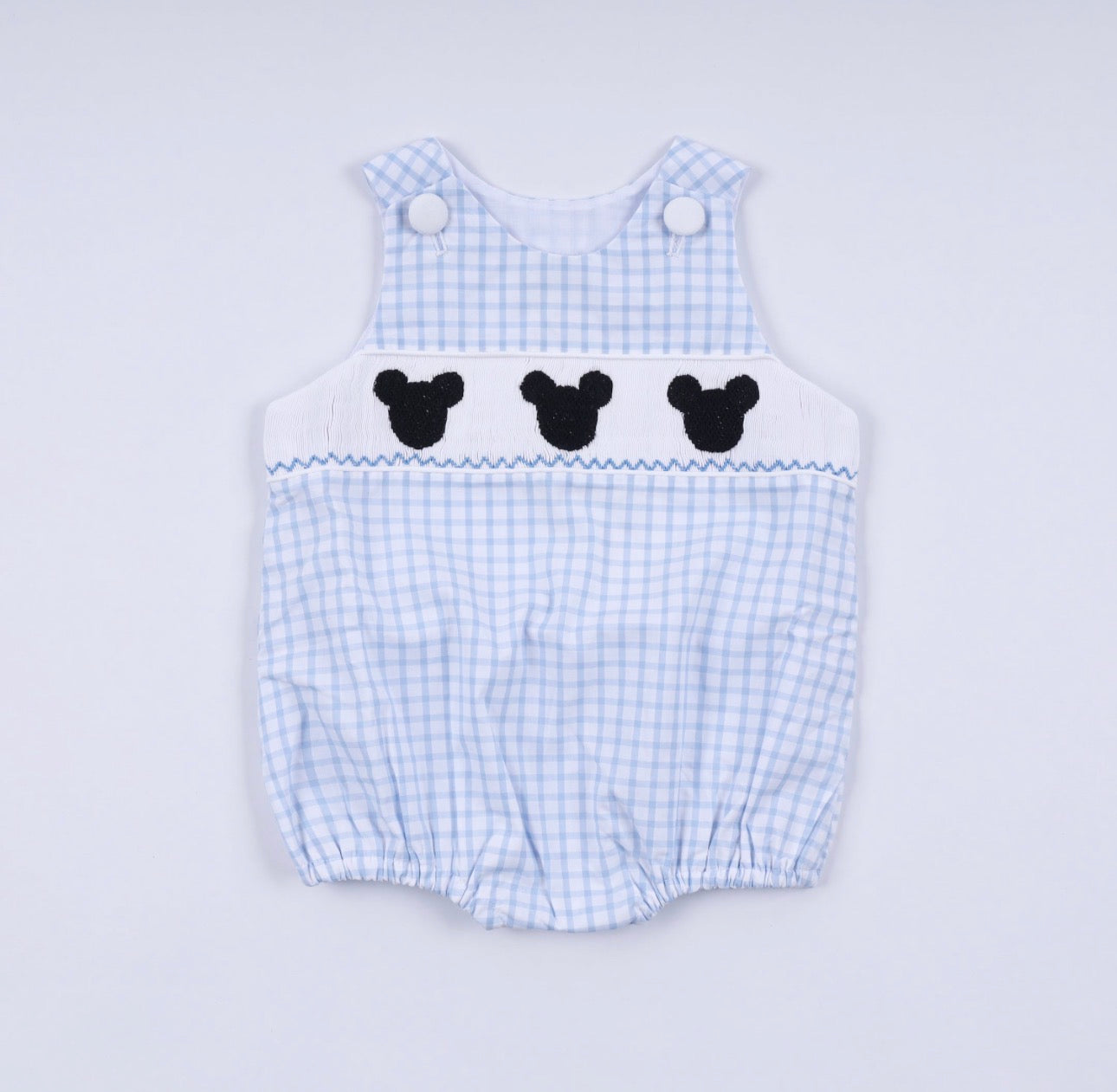 Boy’s Hand Smocked gingham mouse character bubble
