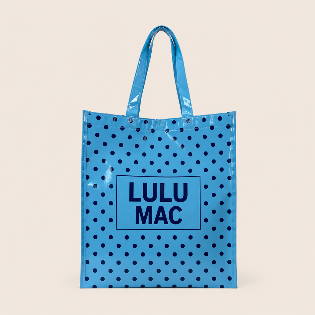 LM-BG-1004 REUSABLE TOTE-LT BLUE DARK BLUE DOTS Lulu Mac