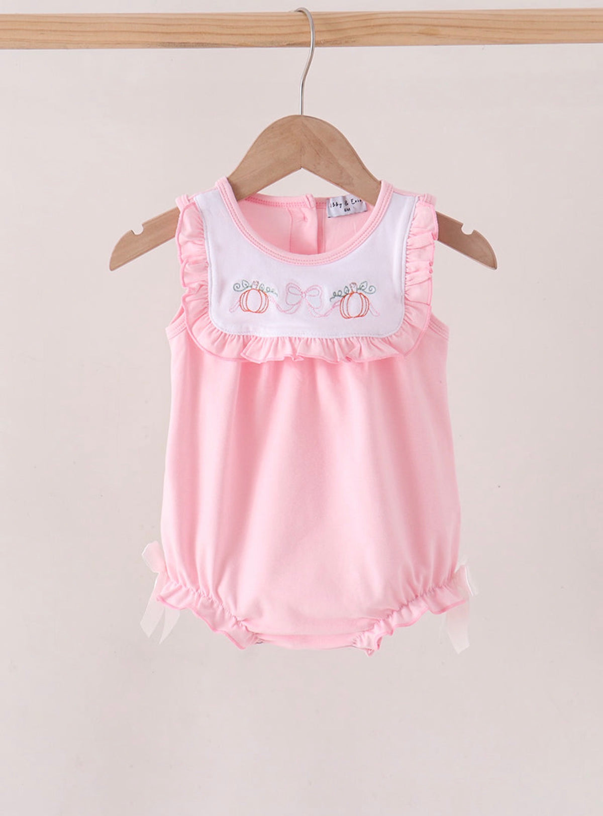 Pink pumpkin bow embroidery, ruffle, bubble girls fall