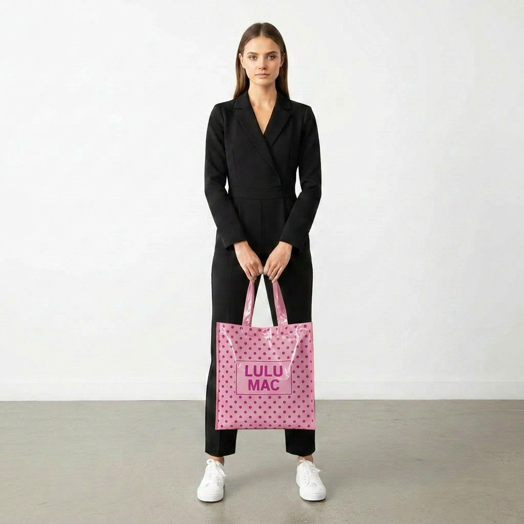 LM-BG-1004 REUSABLE TOTE-LIGHT PINK HOT PINK DOT Lulu mac