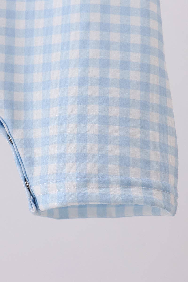 Boy’s Blue character embroidery gingham jonjon / Bubble