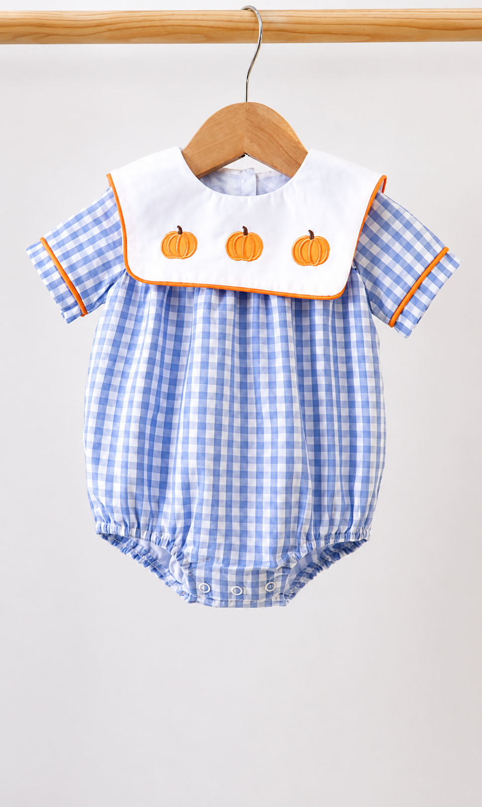 Pumpkin Embroidered Plaid Bubble Boy Fall