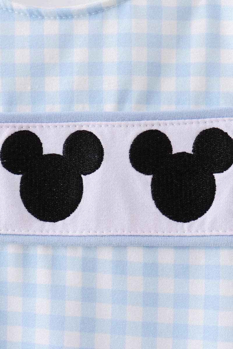 Boy’s Blue character embroidery gingham jonjon / Bubble
