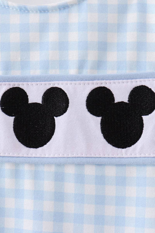 Boy’s Blue character embroidery gingham jonjon / Bubble