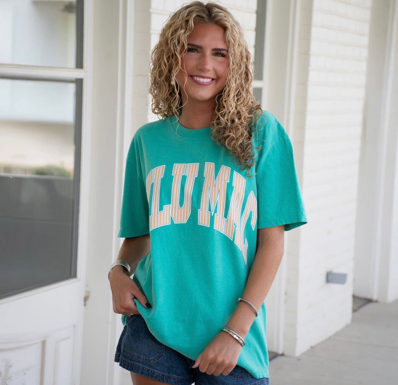 Lulu Mac Teal Stripped T-Shirt Women’s