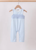 Blue smocked gingham Jon Jon romper boys ￼￼
