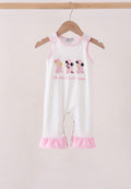 Pink prayer embroidery, ruffle, romper, girls, Christian