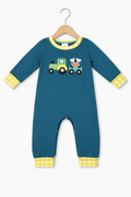 Boys embroidered farm tractor cow longsleeve romper ￼