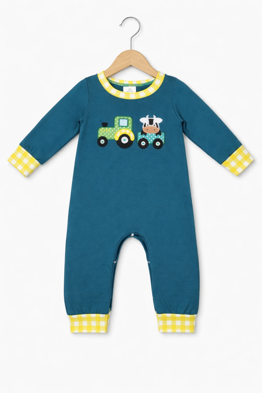 Boys embroidered farm tractor cow longsleeve romper ￼