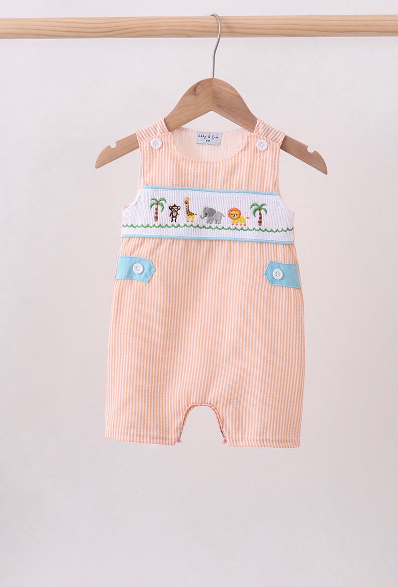 Boy’s Orange seersucker smocked animal, Jonjon ￼