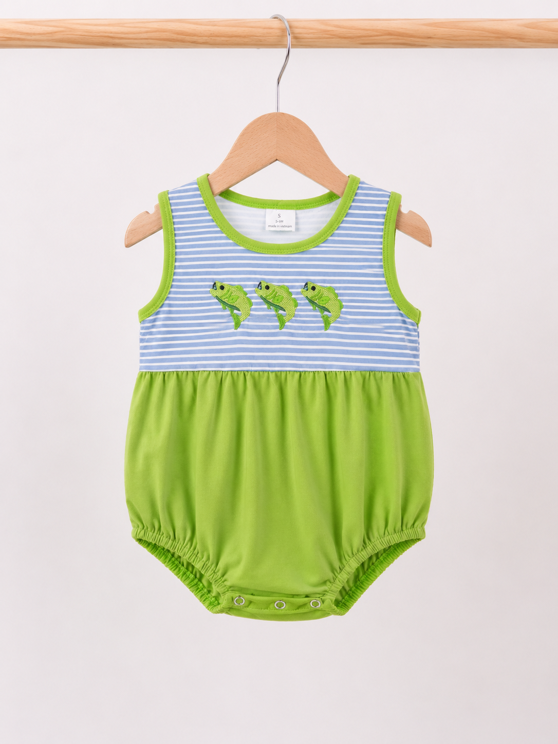 Stripped Embroidered Fish Bubble Boy's
