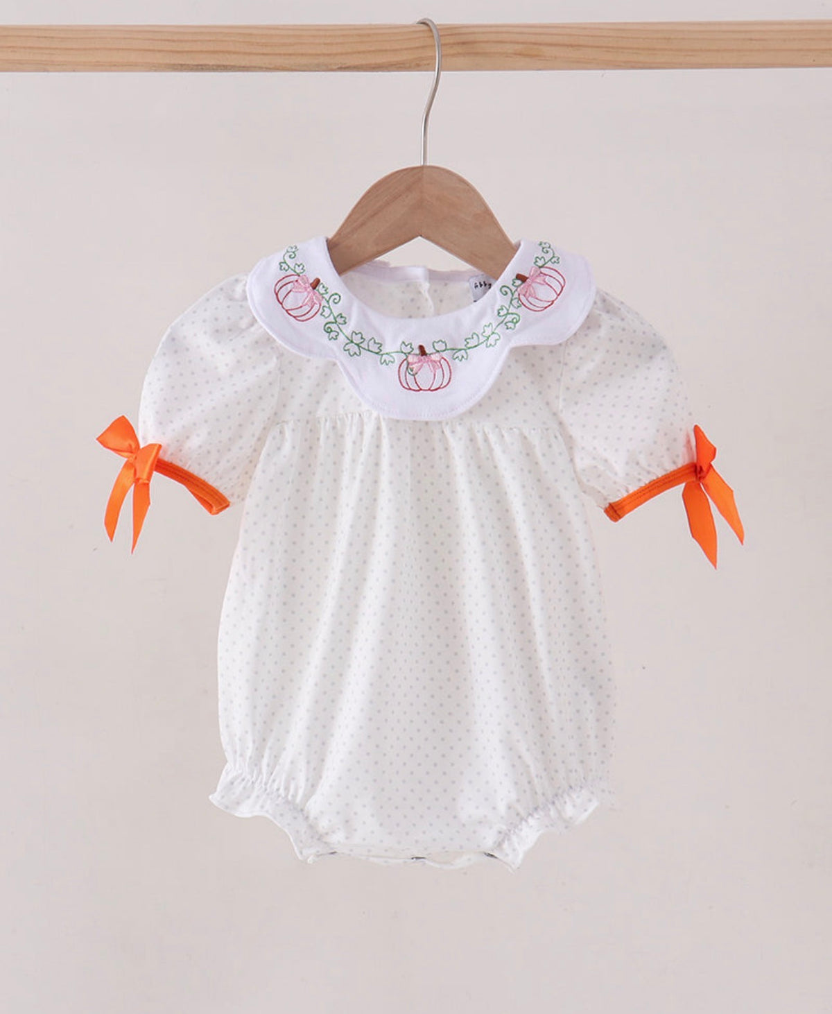 Orange, pumpkin bow embroidery bubble girls Halloween fall