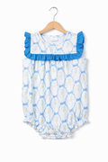 Girls blue ruffle bow romper bubble ￼￼