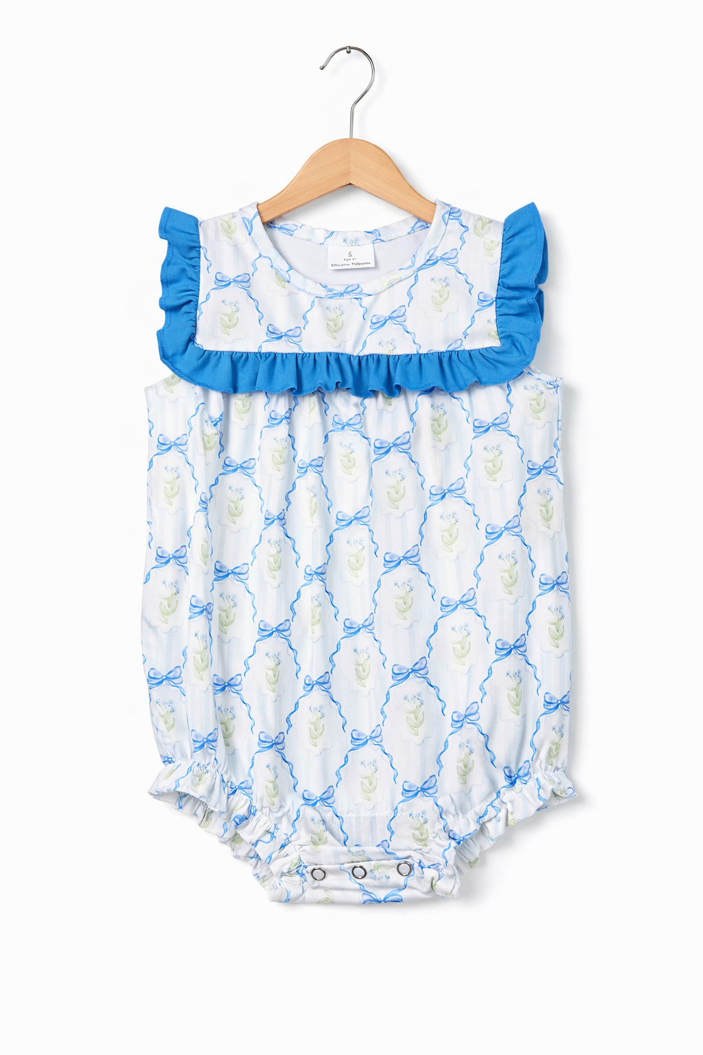 Girls blue ruffle bow romper bubble ￼￼