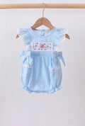 Blue flag smocked jacquard ruffle bubble Girl’s