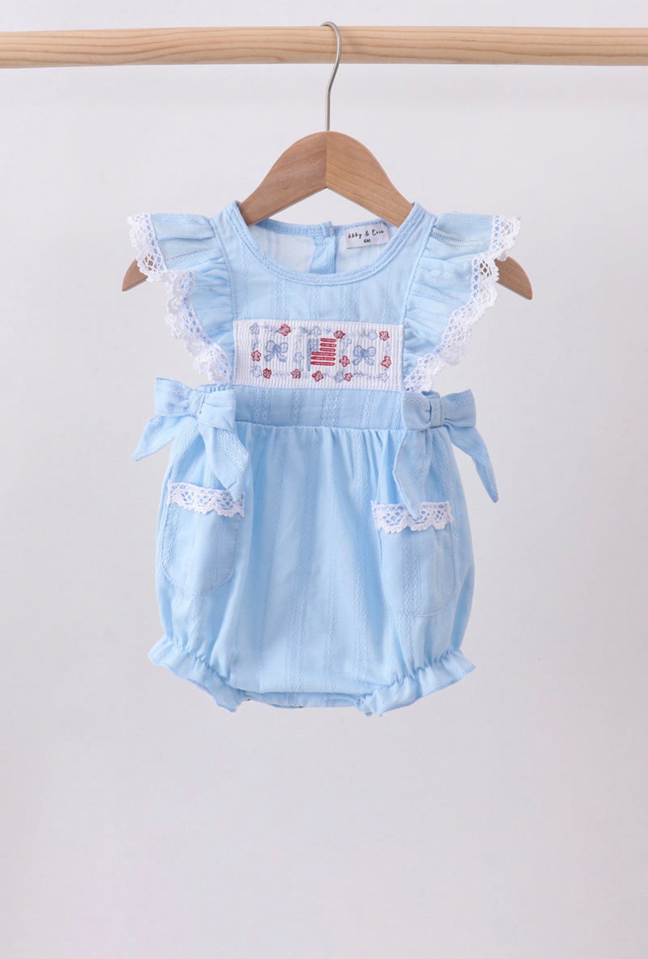 Blue flag smocked jacquard ruffle bubble Girl’s