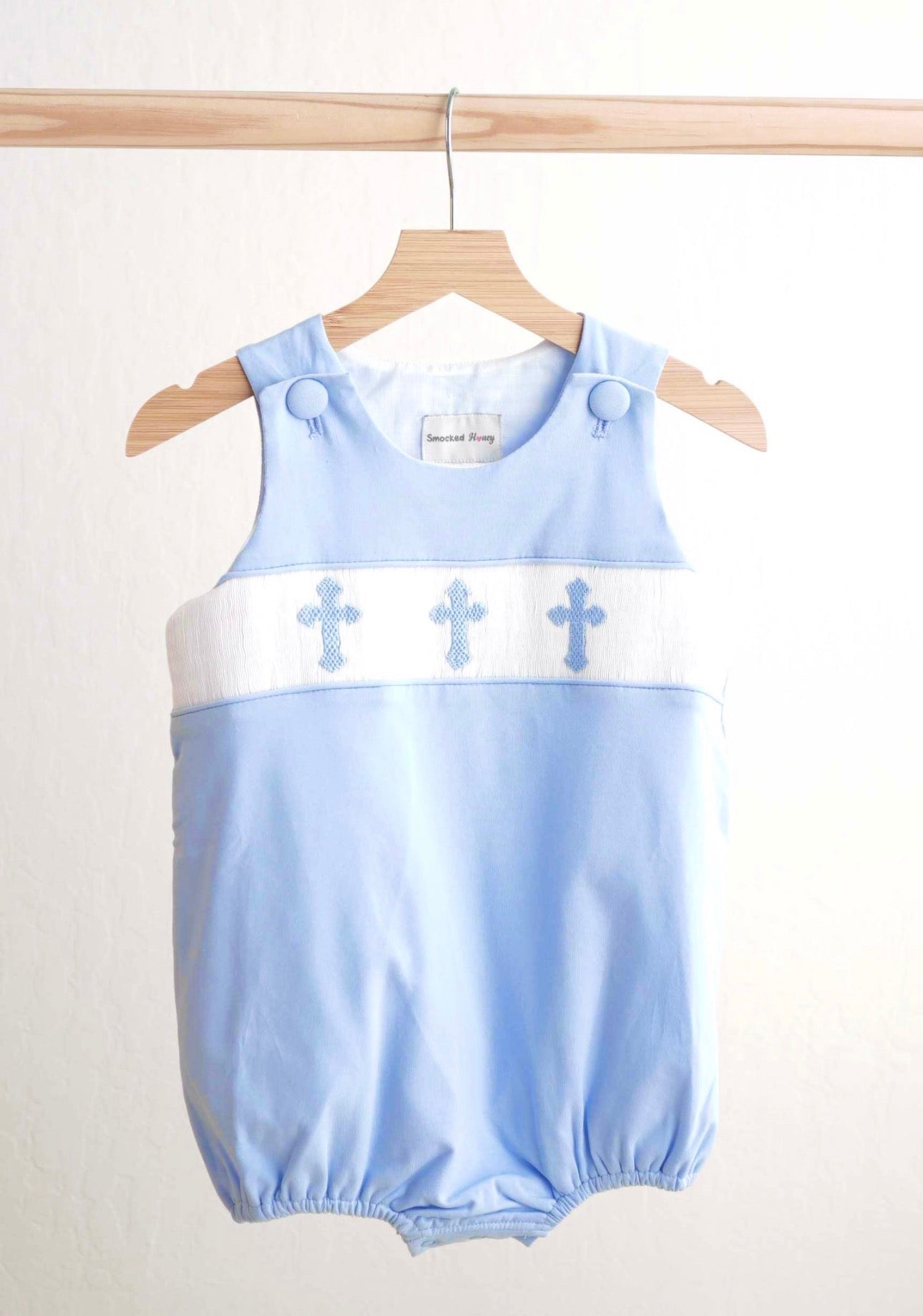 Boy’s Blue Hand Smocked Cross Bubble