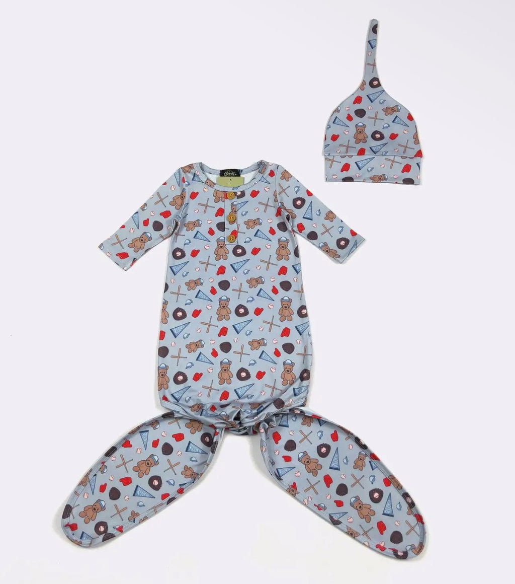 Rookie Baseball Teddy Bear Knotted Gown & Hat boy