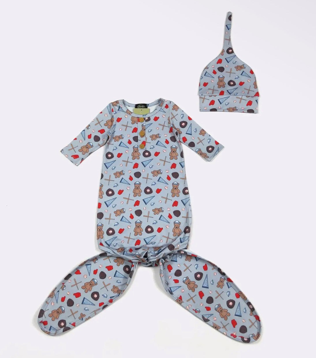 Rookie Baseball Teddy Bear Knotted Gown & Hat boy