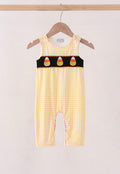 Candy corn embroidery gingham JONJON romper boys yellow
