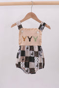 Green hunting deer embroidery checkered ruffle bubble Boy’s