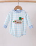 Blue Mallard Appliqué gingham, bubble, long sleeve boys hunting