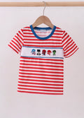 Red stripe character smocked top