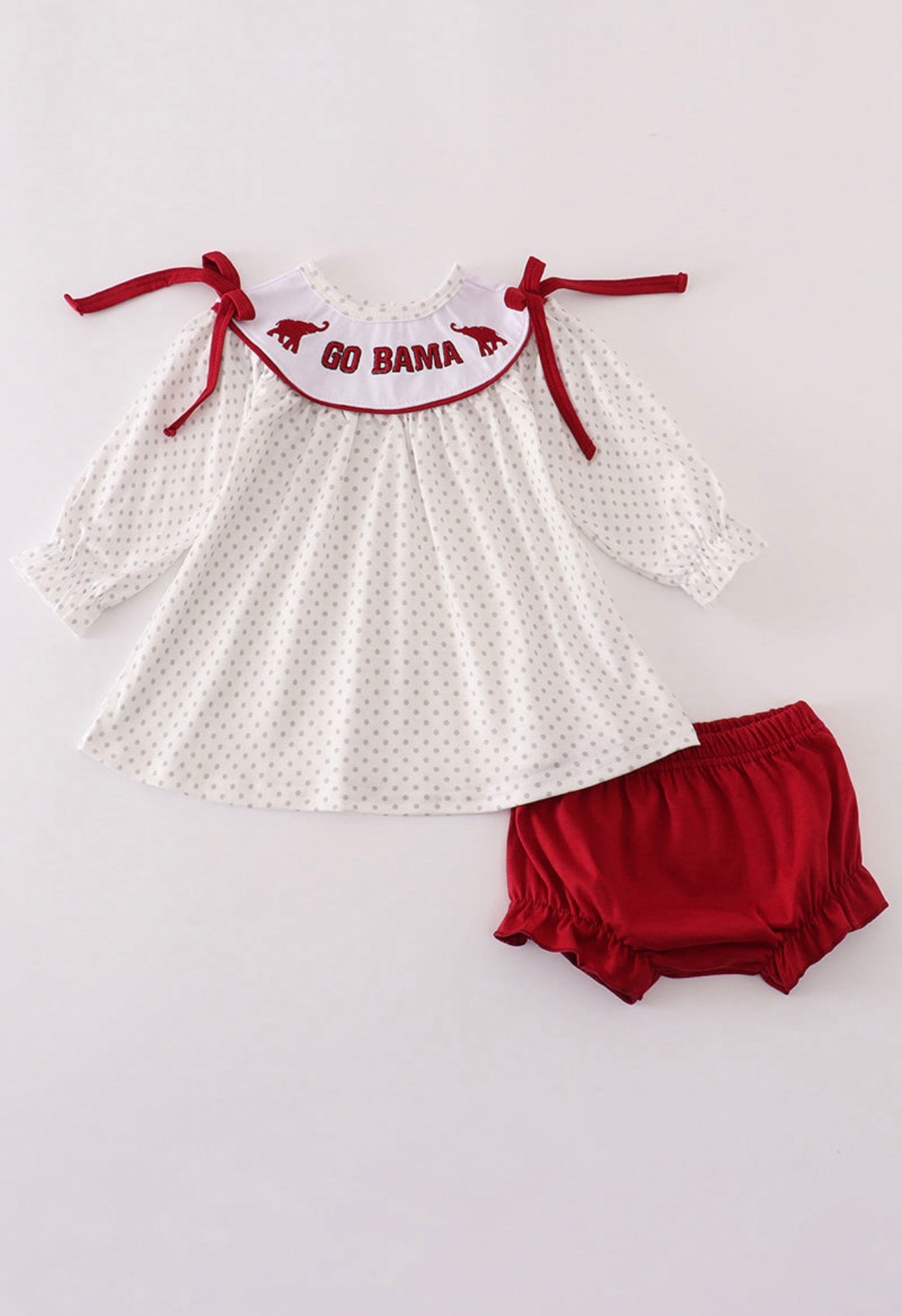 Maroon Alabama embroidery dot ruffle bloomer Set Girls