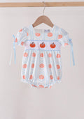 Blue pumpkin embroidery bubble fall girls ￼