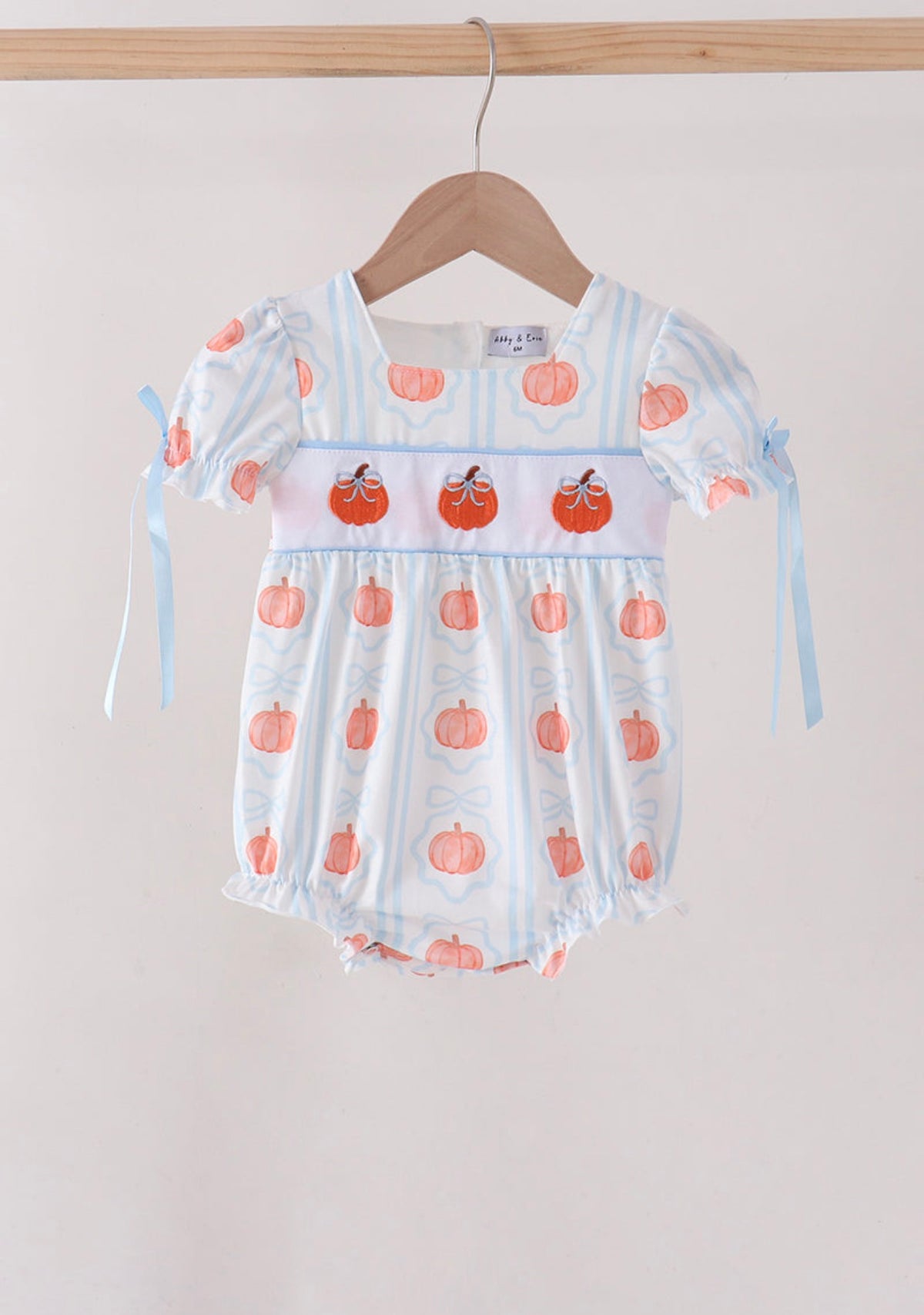 Blue pumpkin embroidery bubble fall girls ￼