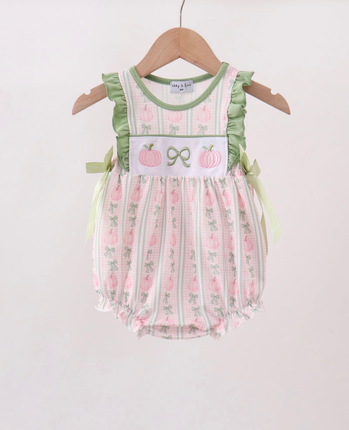 Sage pumpkin embroidery ruffle bubble fall girls