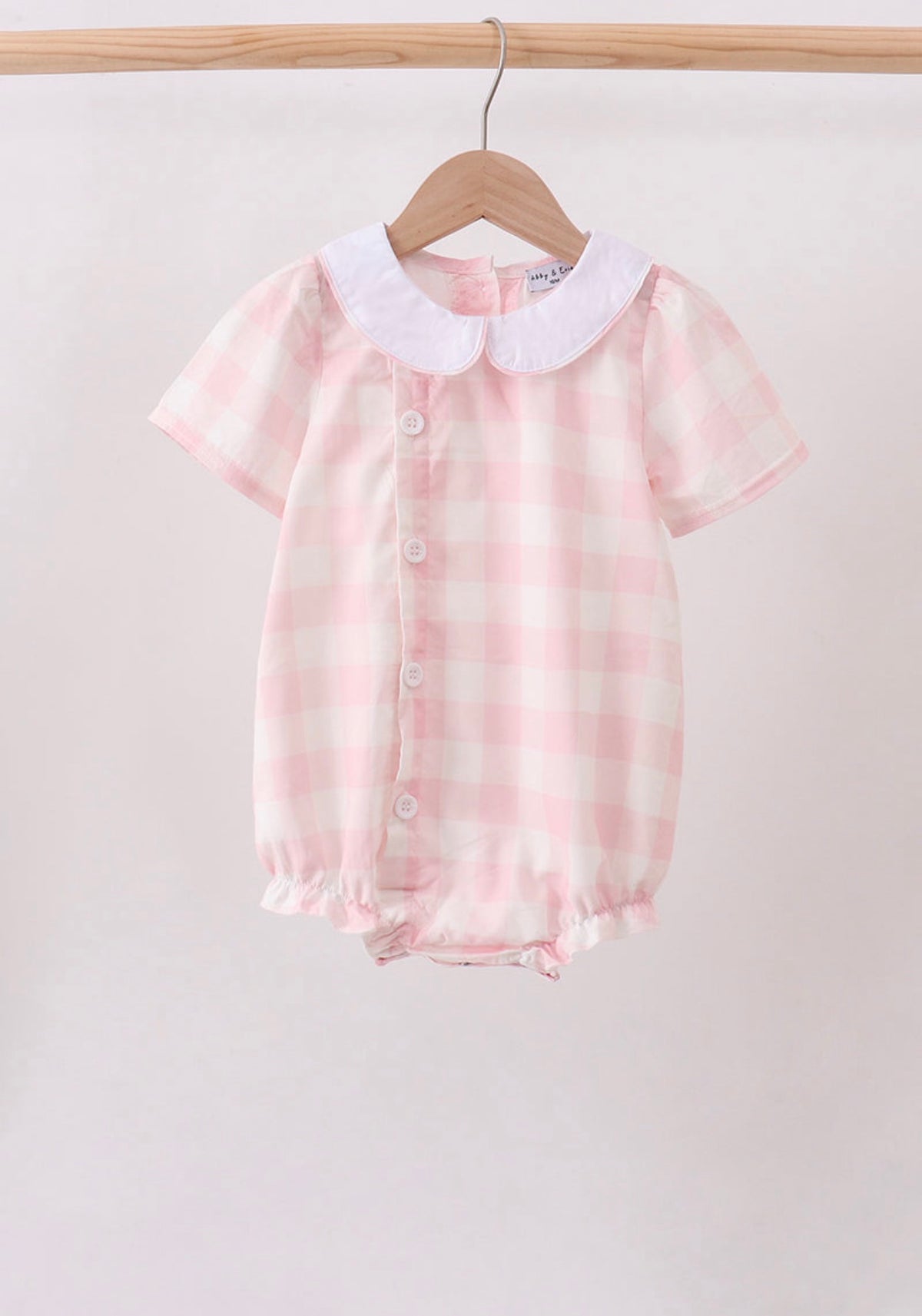 Pink Gingham Doll Collar button Bubble