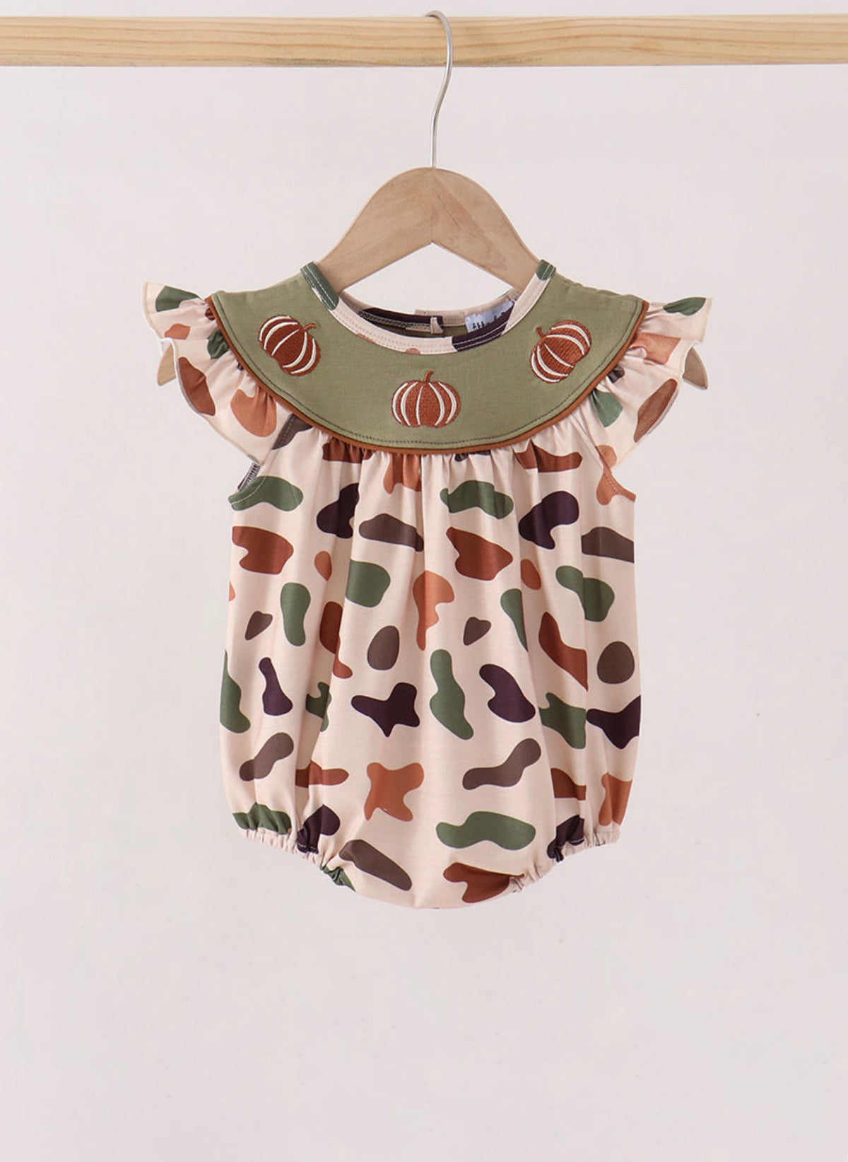 Camouflage, pumpkin embroidery, ruffle bubble girls ￼